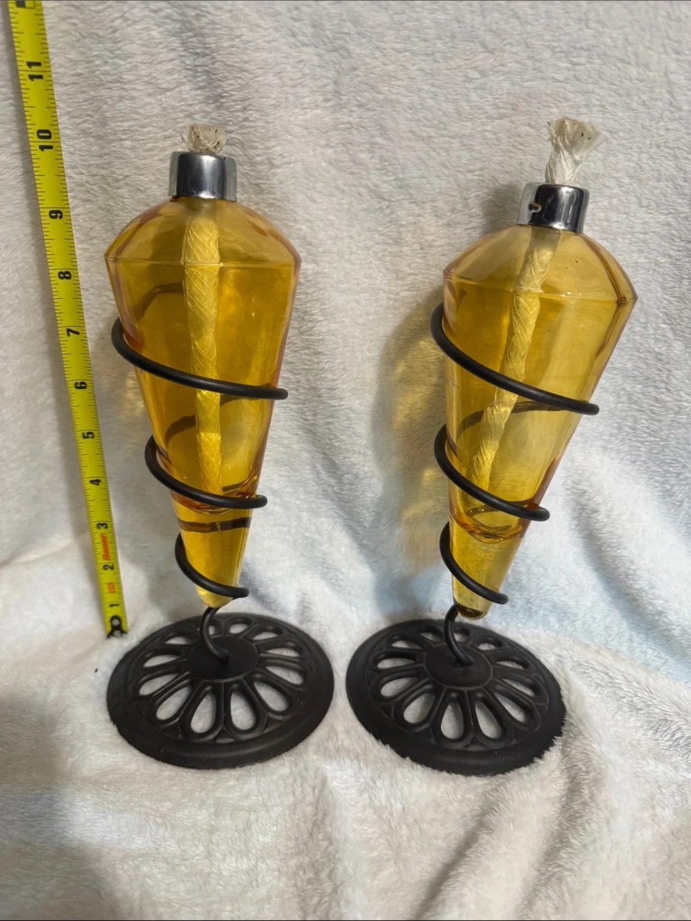 Contemporary Amber Glass Spiral Tabletop Torches - Set of 2 - Picture 1 of 3